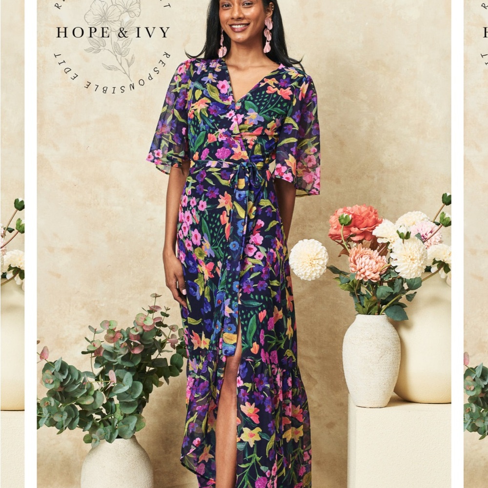 Hope & Ivy Vibrant Floral Maxi Dress NEW with tags